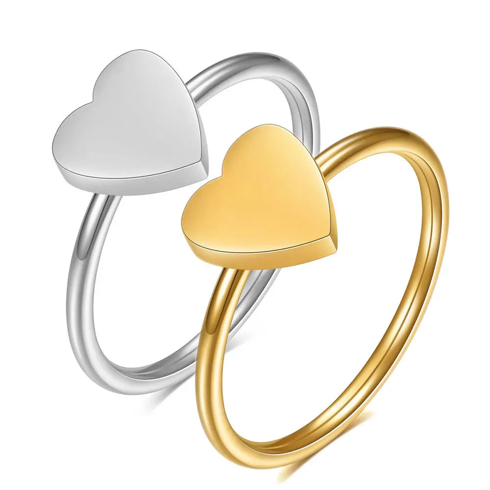 Simple Fashion Stainless Steel Love Ring Couples Heart Signet Custom Stainless Steel Promise Ring Bijoux En Acier Inoxydable