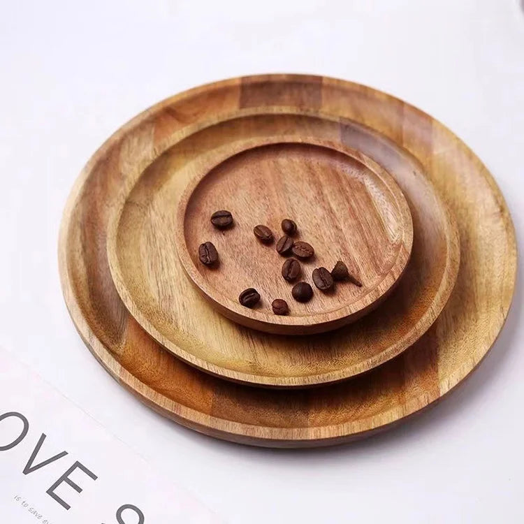 Custom Wooden Charger Plate Home Hotel Restaurant Breakfast Food Serving Rustic Round Acacia Wood Tray