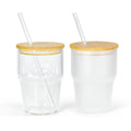BPA Free 12oz Single Wall Clear & Frosted Glasses With Bamboo Lids Customize Logo Shot Glass With Straw