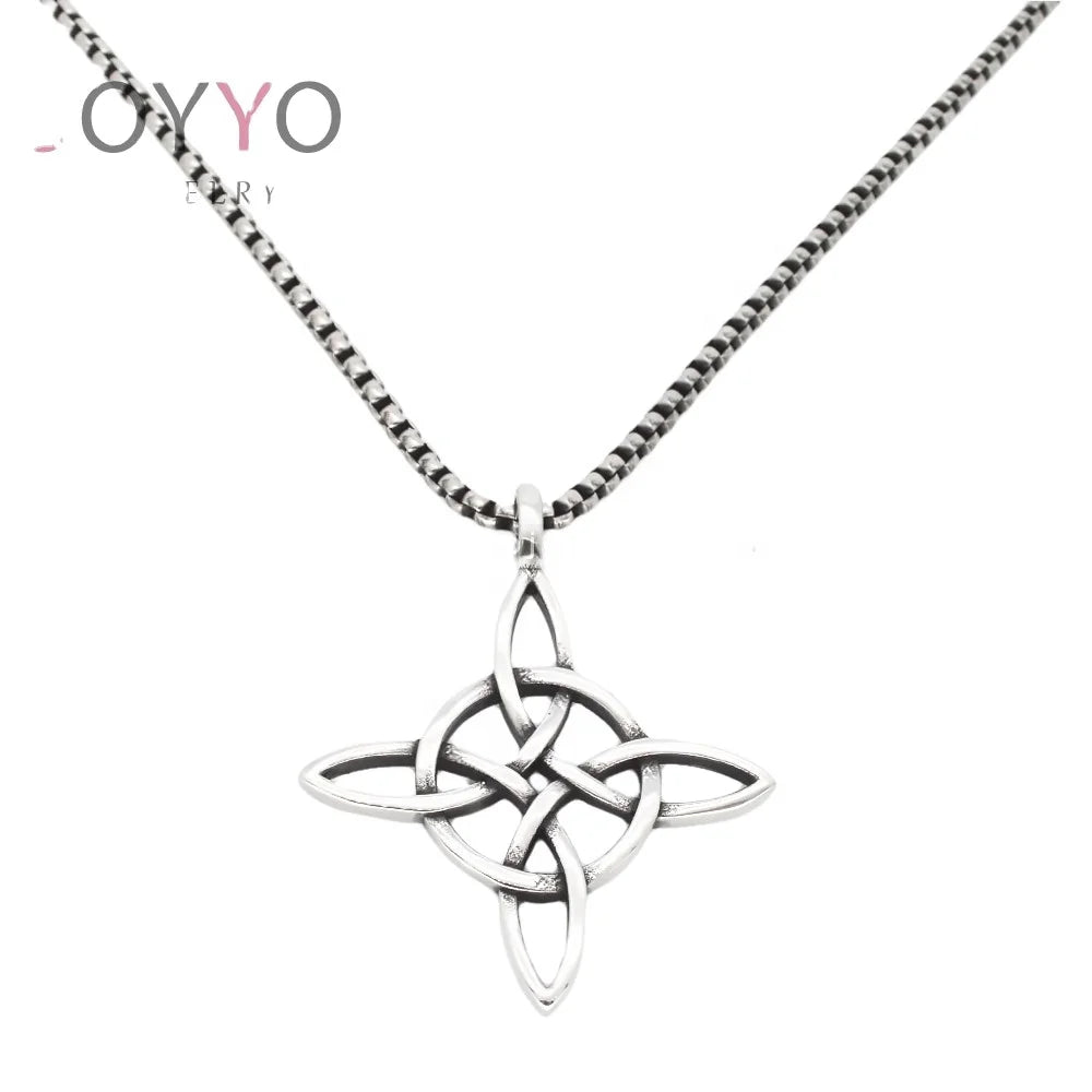 Viking Symbol Irish Knot Pendant Hollow Cutting Witch Knot Stainless Steel Necklace Nordic Amulet Jewelry for Women Men