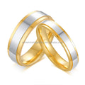 High-Polished 6mm 4mm Stainless Steel Fashion Ring Simple Silver Centre IP Gold Plated Elegant Couple Engagement Jewelry