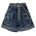 Classic Five Pocket Denim Shorts for Women OEM Willow Nail Decorative Belt Fashionable Casual Cotton Cargo Overalls Mid
