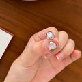 pink CZ Heart Stone Stud Earring 925 Sterling Silver Cut Jewelry Stud Earrings