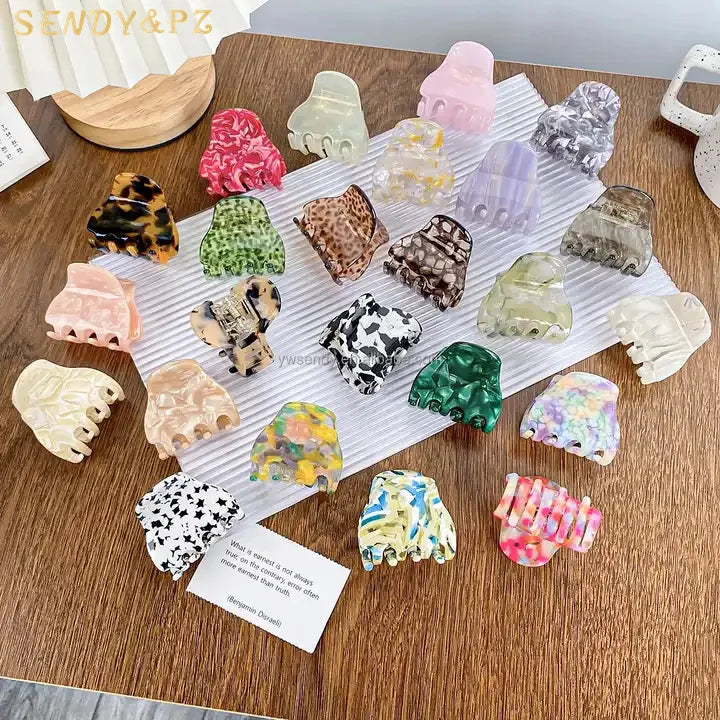 Customized Small Size 5cm Acetate Hair Claw Clip for Women Colorful Crystal Square with Customized Logo