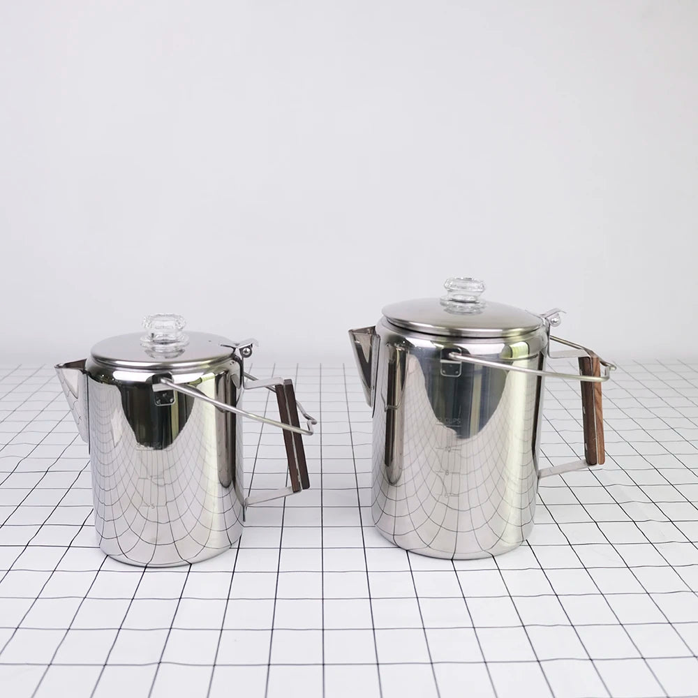 Stainless Steel Camping Coffee Pot with Glass Knob for Stovetop Percolation Durable Metal for Avid Coffee Brewers