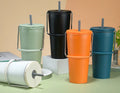 Leakproof Lid Straw Handle 600ml Double Wall Coffee Insulated Cup Portable Water Bottle Stainless Steel Vacuum Insulated Cup