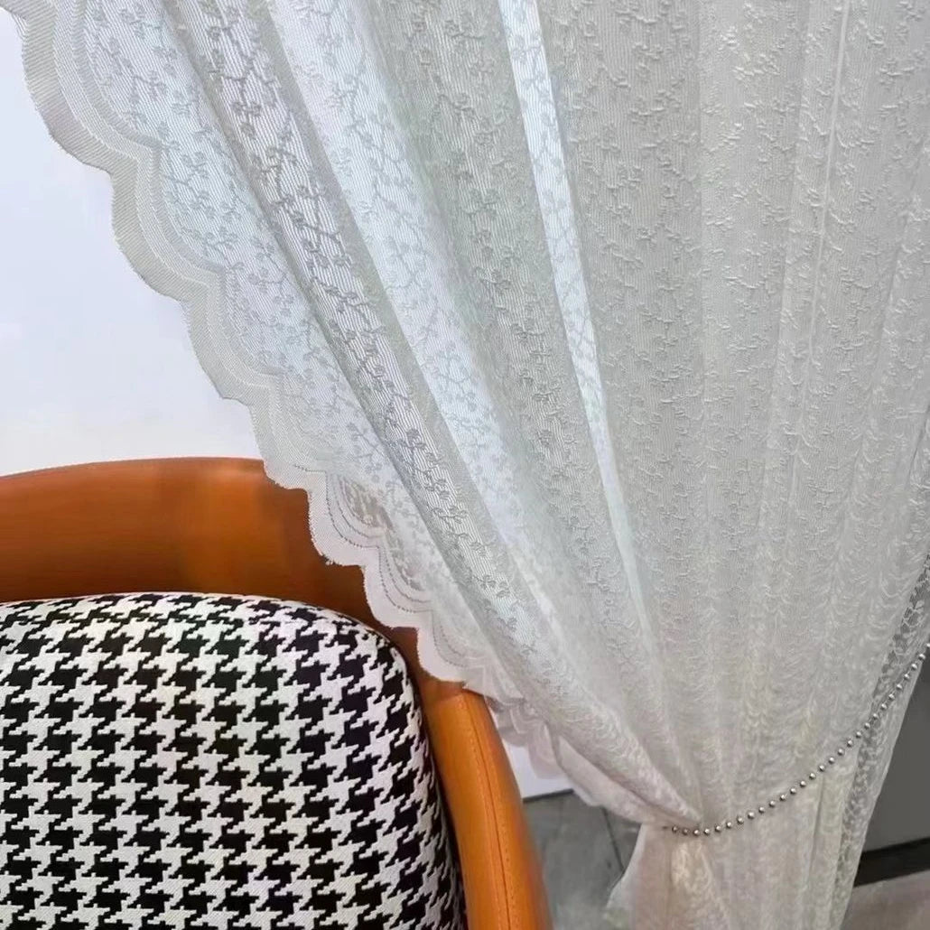 Embroidery Ready Made Curtain Simple Healthy White Lace Sheer Window Curtain