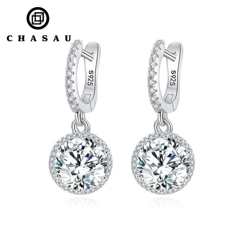 White 925 Sterling Silver Shiny 5CT 11*11mm Simple Versatile Six-Claw Clip Drop Earrings for Women Birthday Gift for Her