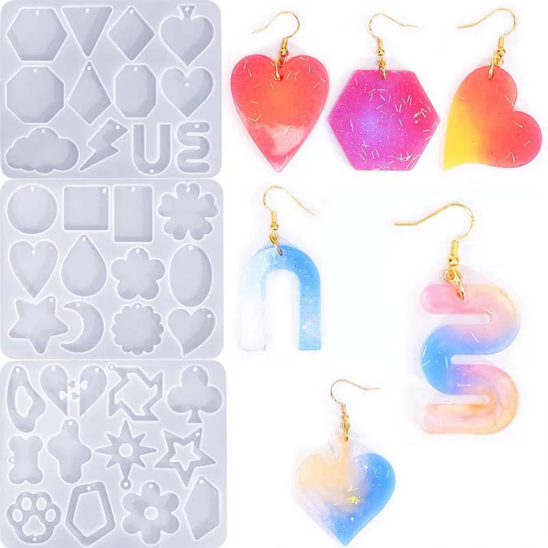 DIY Drop Glue Large Geometry Series Earrings Silicone Mold Multiple Collection Heart Shaped Jewelry Earrings Pendant Mold MegaBDM