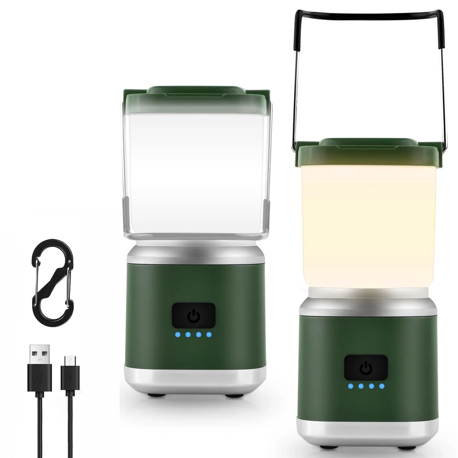 Portable Mini LED Camping Lamp 4-Mode ABS White Body with COB Bulb Hanging Design Hook and Rechargeable Emergency Light