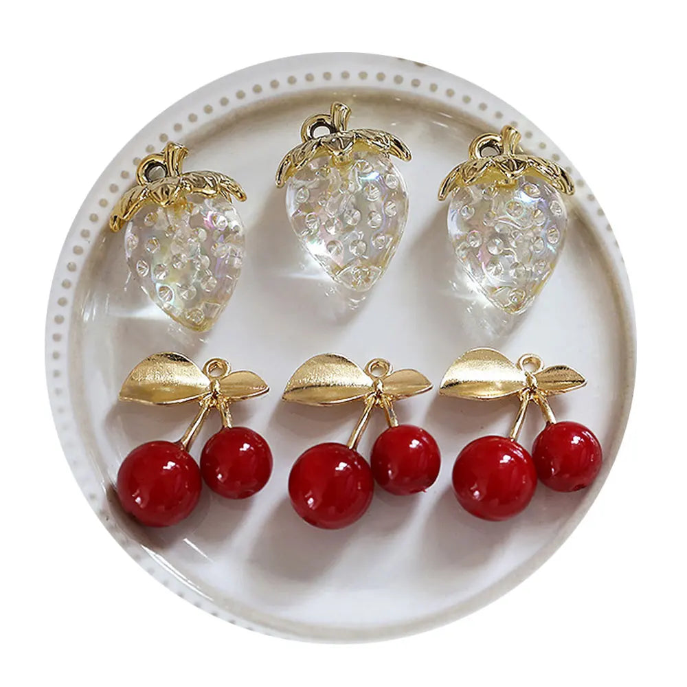 Luxurious Golden Plated Strawberry Cherry Pendant Beads for Earring Bracelets Necklace Making Accessories