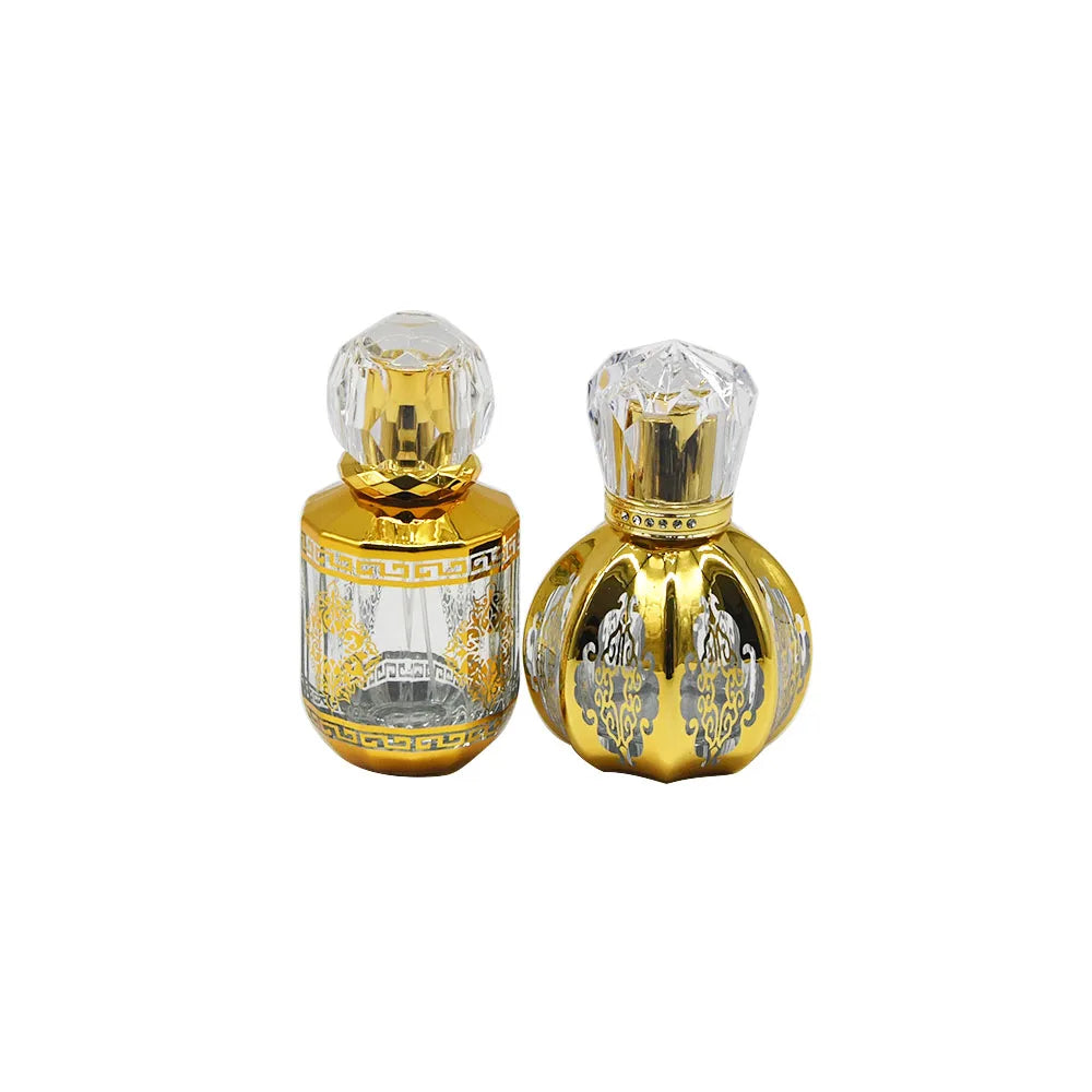 30ml 50ml Dubai Style Metal Arabic Glass Essential Oil Bottle Perfume Glass Bottle Round Striped Electroplated Perfume Bottle