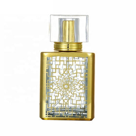 Hot Sale Gold Pattern 50ml Glass Perfume Bottle With Spiral Cap
