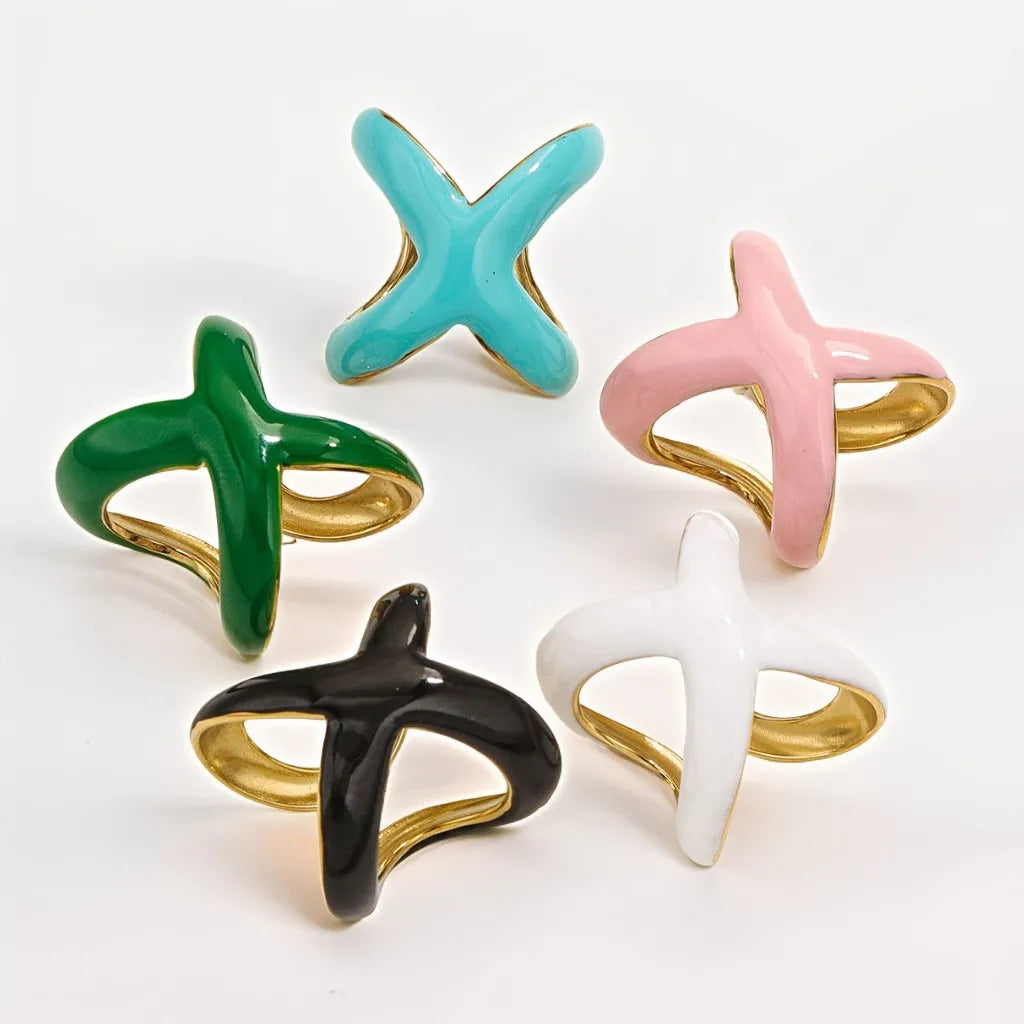 DAIHE Oil Drop Design Jewelry Stainless Steel Rings for Women 18K Gold Plated Rings