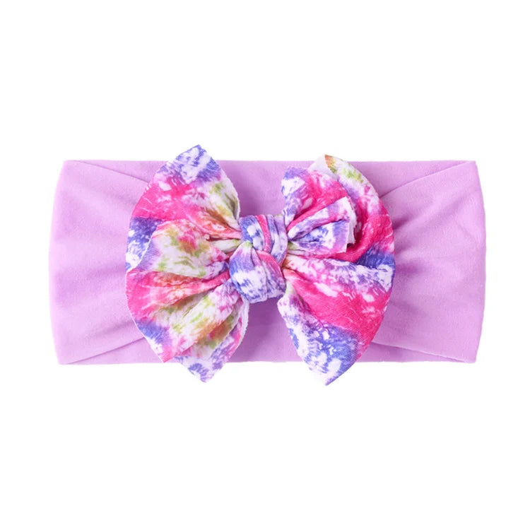 Baby Printed Oversized Bowknot Nylon Headbands Soft Stretch Infant Baby Hair Accessories Head Band