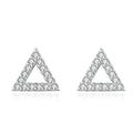 Dainty Small 925 Sterling Silver CZ Diamond Geometric Triangle Shape Stud Earrings for Women