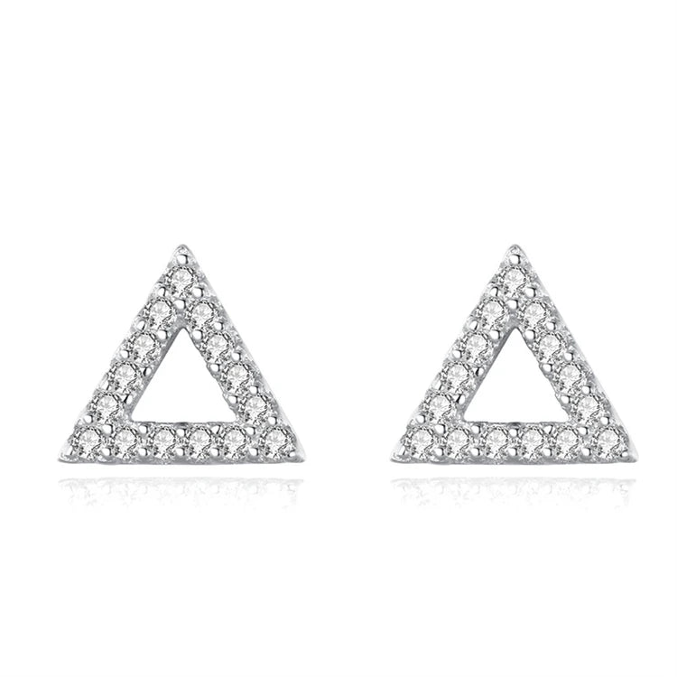 Dainty Small 925 Sterling Silver CZ Diamond Geometric Triangle Shape Stud Earrings for Women