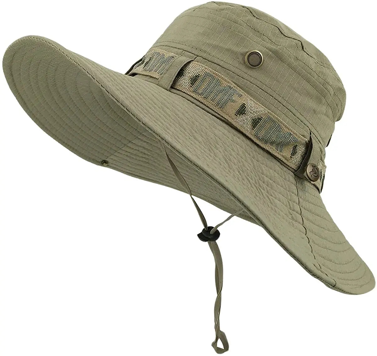 Mens Water Resistant UV Protection Safari Outdoor Fishing Tactical Wide Brim Boonie Bucket Hat With Adjustable String Chin Cord