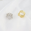 18K Gold-Plated 925 Sterling Silver Wide Rings Stylish Hollow Geometric Chain Twisted Opening for Weddings Anniversaries
