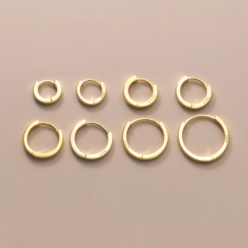 New Arrivals Different Size Round Smooth 18K Gold Plated S925 Sterling Silver Huggies Hoops Earrings