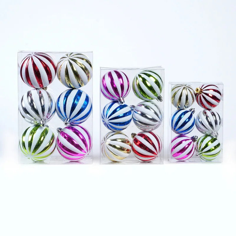 High Quality Plastic Christmas Pumpkin Painted Ball Ornaments 6pcs Round Pendant Tree Accessories Box Special Offer