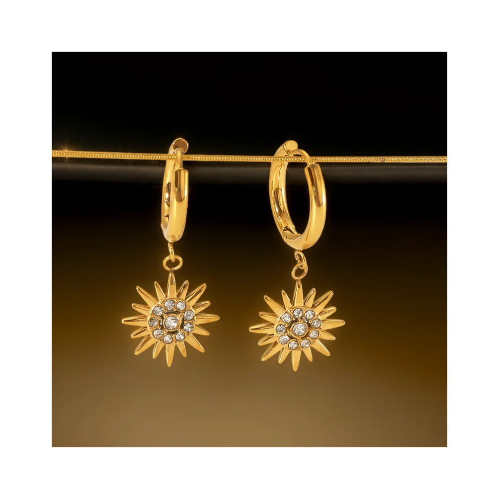 Wholesale Bulk Stainless Steel Luxury Floral Earrings  Bijoux En Acier Inoxydable Sunflower Diamond Earrings for Women