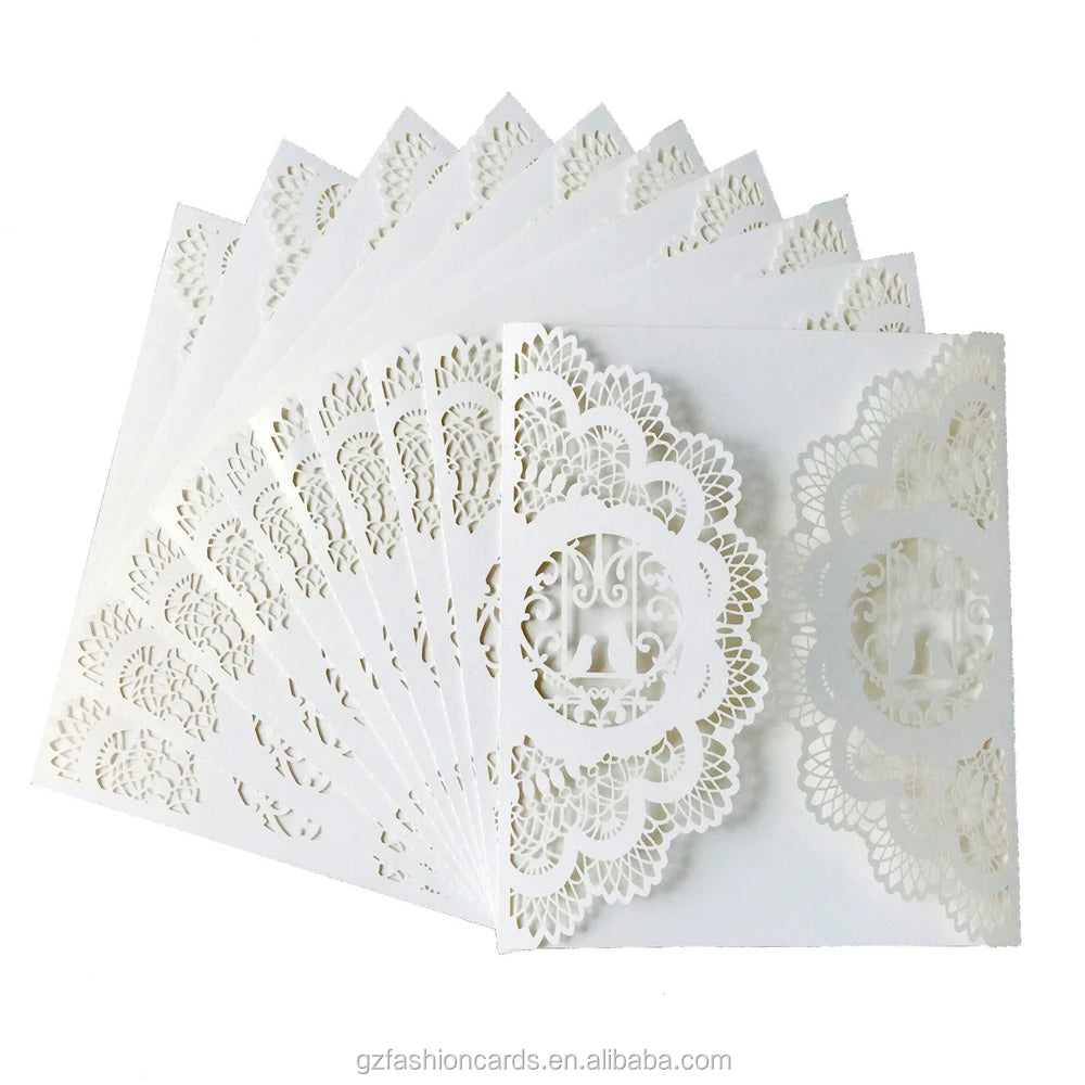 Wholesale White Laser Holder Rose Pattern Invitation Card and Customized Laser Cut Greeting Cards Birthday Invitation Cards