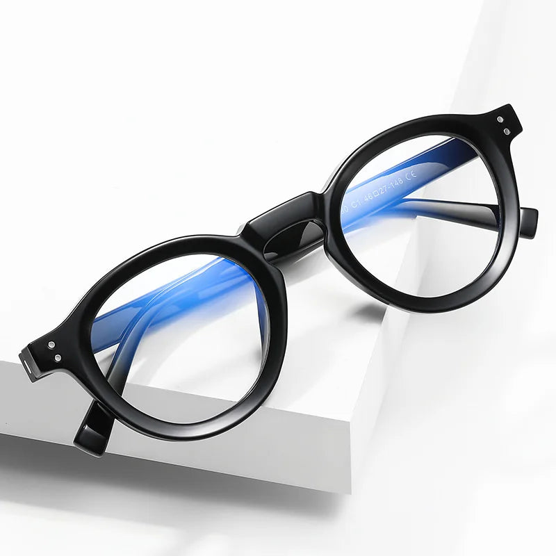 Round Eyeglasses Frames Anti-blu-ray Optical Frame Men Thick Insert Cp Plate Optical Glasses Black Framed Flat Mirror