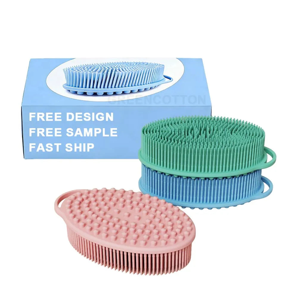 Custom Logo Soft Bristle Body Brush Exfoliating Silicone Body Scrub Bath Brush Back Body Shower Brush