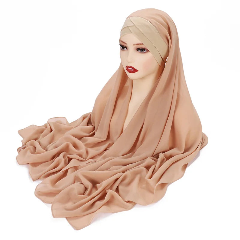 Instant Hijab High Quality Chiffon Shawl Tudung Malaysia Muslim Cross Front With Inner Cap Hijab