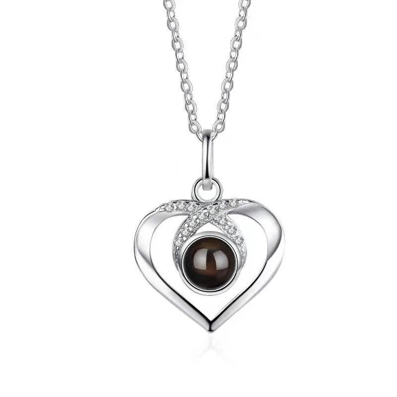 New Elegant Custom Photo Gold Plated Photo Picture Heart Shape Memory Projection Necklace for Mother Day