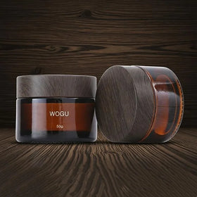 New Style 5g 10g 20g 30g 50g 100g Black Wood Grain Lid Face Care Container Amber Brown Cosmetic Packaging Glass Cream Jar