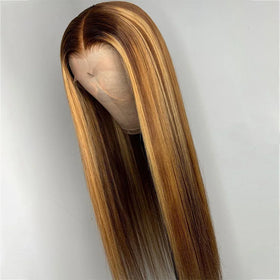 13x4 Lace Front Wigs Human Hair Highlight Brown/#27 Blonde Cuticle Aligned Virgin Hair Glueless Straight Wigs for Woman