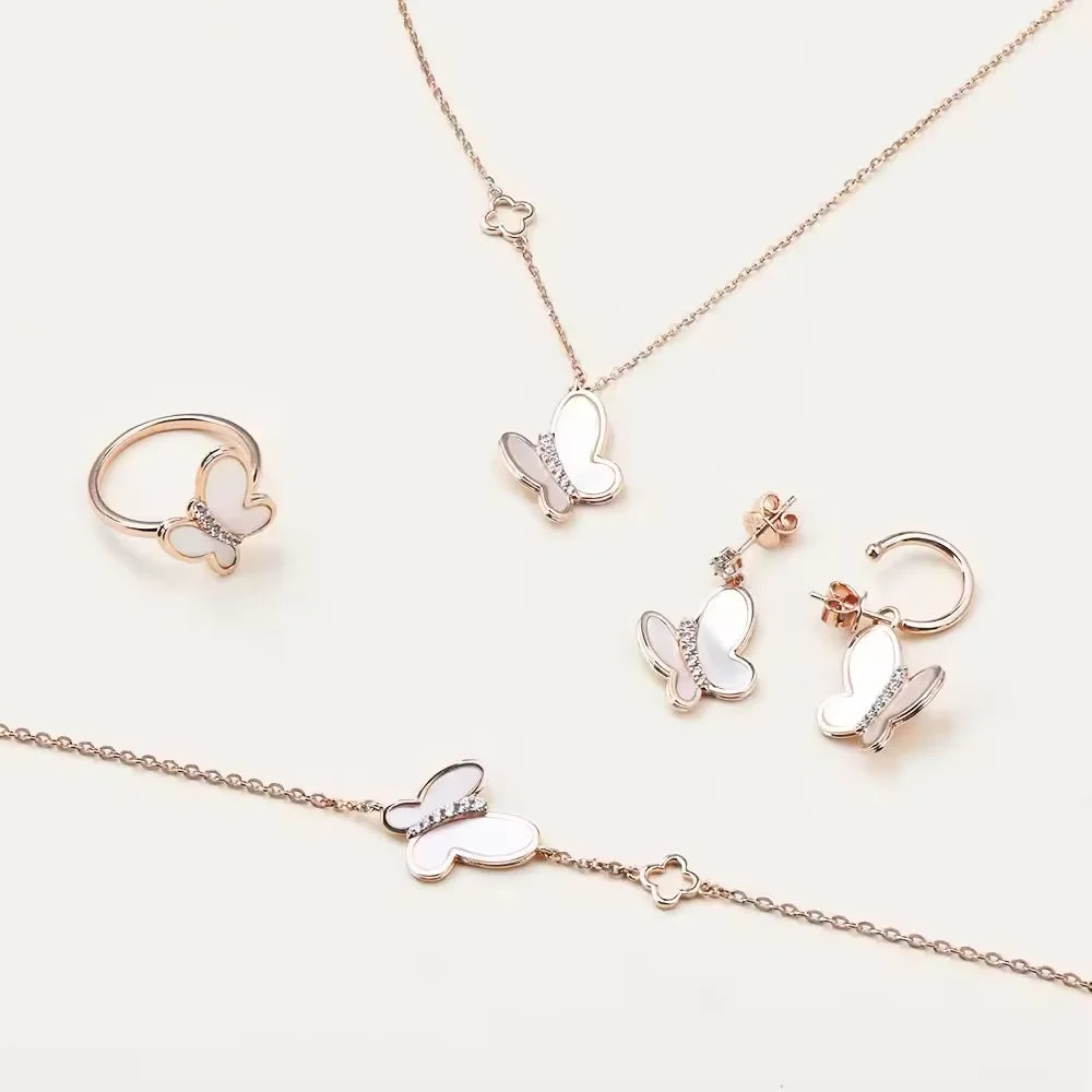 18K Gold-Plated 925 Sterling Silver Fashion Jewelry Set Trendy Animal Butterfly Earrings for Women-for Weddings Parties Gifts
