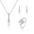Hot Selling Fashion Custom Sterling Silver 925 pink Cubic Zirconia CZ square Pendant Necklace Earrings Ring Jewelry Set