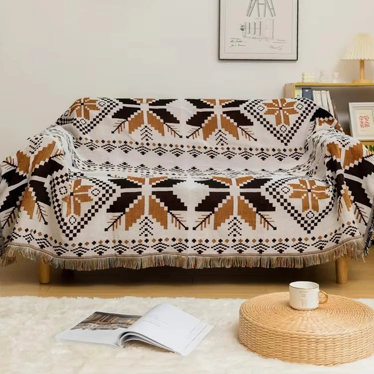 Factory Wholesale Camping Woven Tassel Blanket Geometric Decoration Cotton Polyester Knitted Blanket Home Office Camping