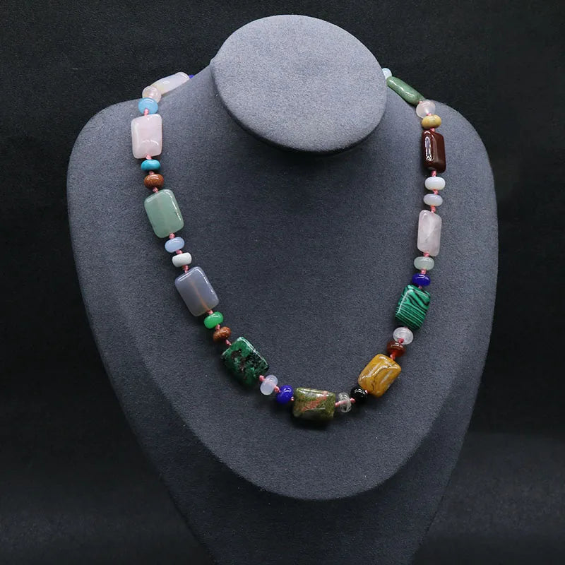 Wholesale Cheap Rondelle Rectangle Beaded Necklaces Jewelry Gemstone Necklace with Alloy Findings 16.5 Inches Length