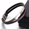 Wholesale Retro Genuine Braided Leather Bracelet 316L Stainless Steel Magnetic Bracelet Men With Engraving Butterfly Hardware