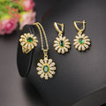 KMT010 Top Quality Oval Flower Cubic Zircon Jewelry Set Necklace Earrings Ring Set Women's 3pcs Jewelry Set