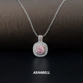 Luxurious S925 Silver Paraiba Pink Moissanite Princess Square Pendant Necklace Prong Setting for Party or Anniversary Fine Jewel