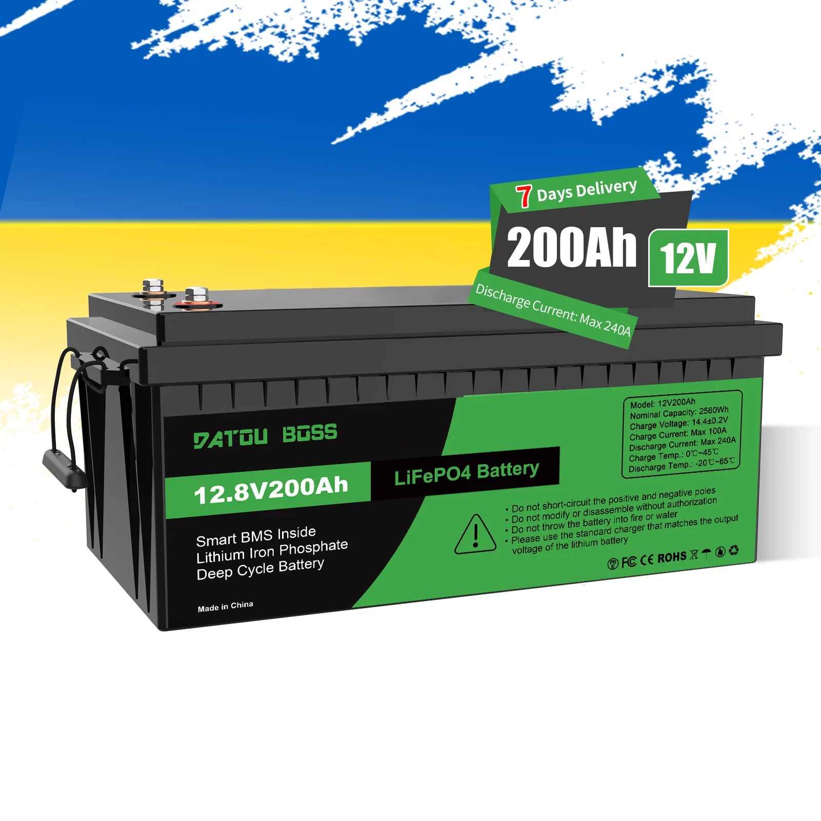UK Local Stock12V 200Ah LiFePO4 Battery 12.8V 200A BMS 8000+ Deep Cycles 12V Lithium Battery for RV Solar System Off-Grid