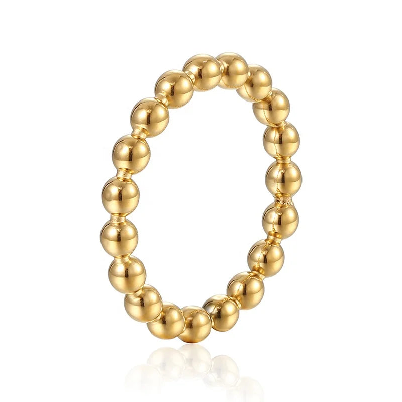 Wholesale Women's Minimalist Jewelry Link Gold Ring Beads Fashion18K Gold Plated Stainless Steel Beaded Ring for Women