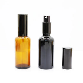 glass round cosmetic 30ml 50ml 100ml essential oil serum dropper bottle black perfume oil spray/pump bottle with aluminum cap