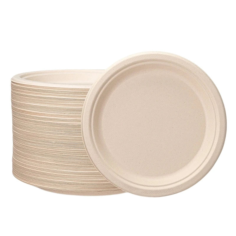 Wholesale 100% Compostable 9 Inch Paper Plates Sugarcane Ttableware Biodegradable Eco-Friendly Natural Disposable Bagasse Plate