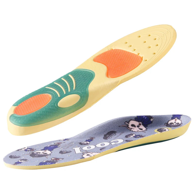 Wholesale TPU EVA Silica Gel Breathable Fabric Non-slip Fit Arch Shock Sweat Absorbing Kids Sports Insoles MOQ 1 Pair