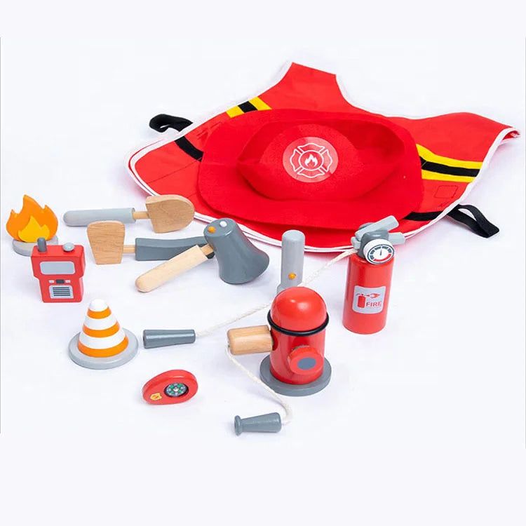 2025 New Wood Early Education Simulation Fire Tools Set Children's Firefighter Role Playing Games Kids Wooden Tool Set Toys