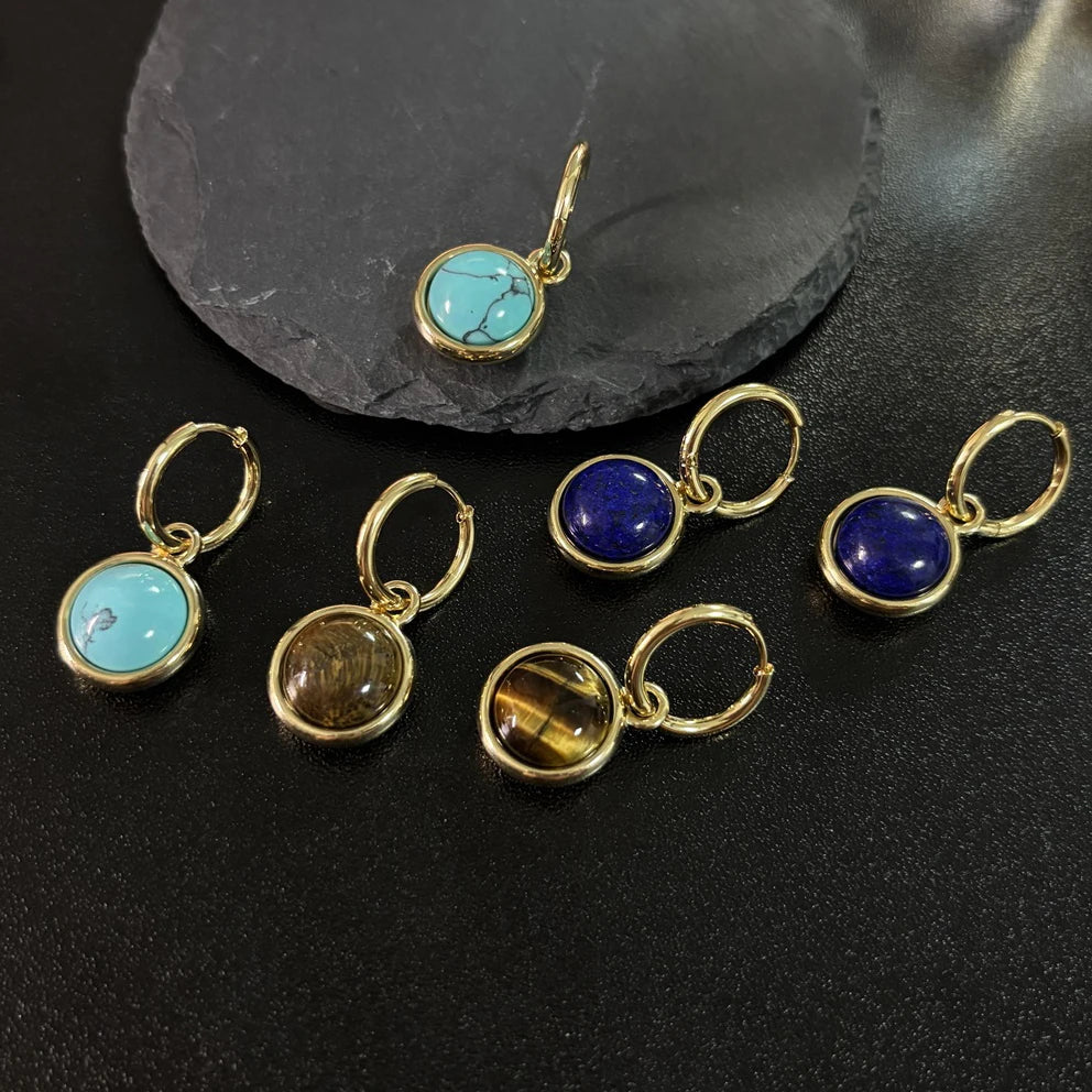 18K Gold Plated Stainless Steel Natural Stone Around Design Gift Women Earrings