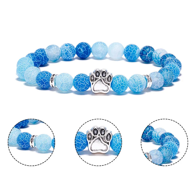 Colorful Wind's DIY Jewelry Gift Paw Charm Nature Stone Bangle with Diamond Pearl for Wedding Love Phone Chain Lanyard