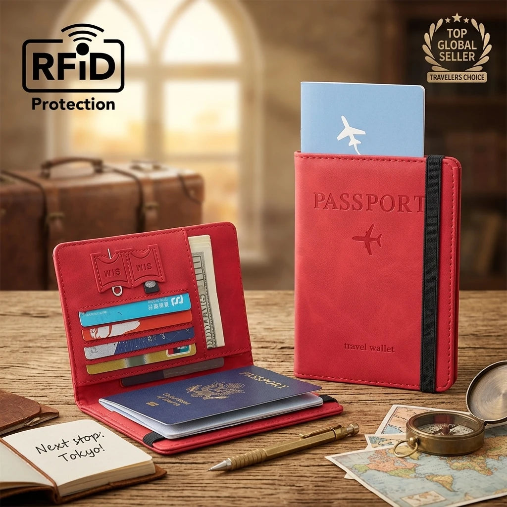 Vintage PU Leather Signals Blocking RFID Passport Holders for Credit Card / Passports With Strap