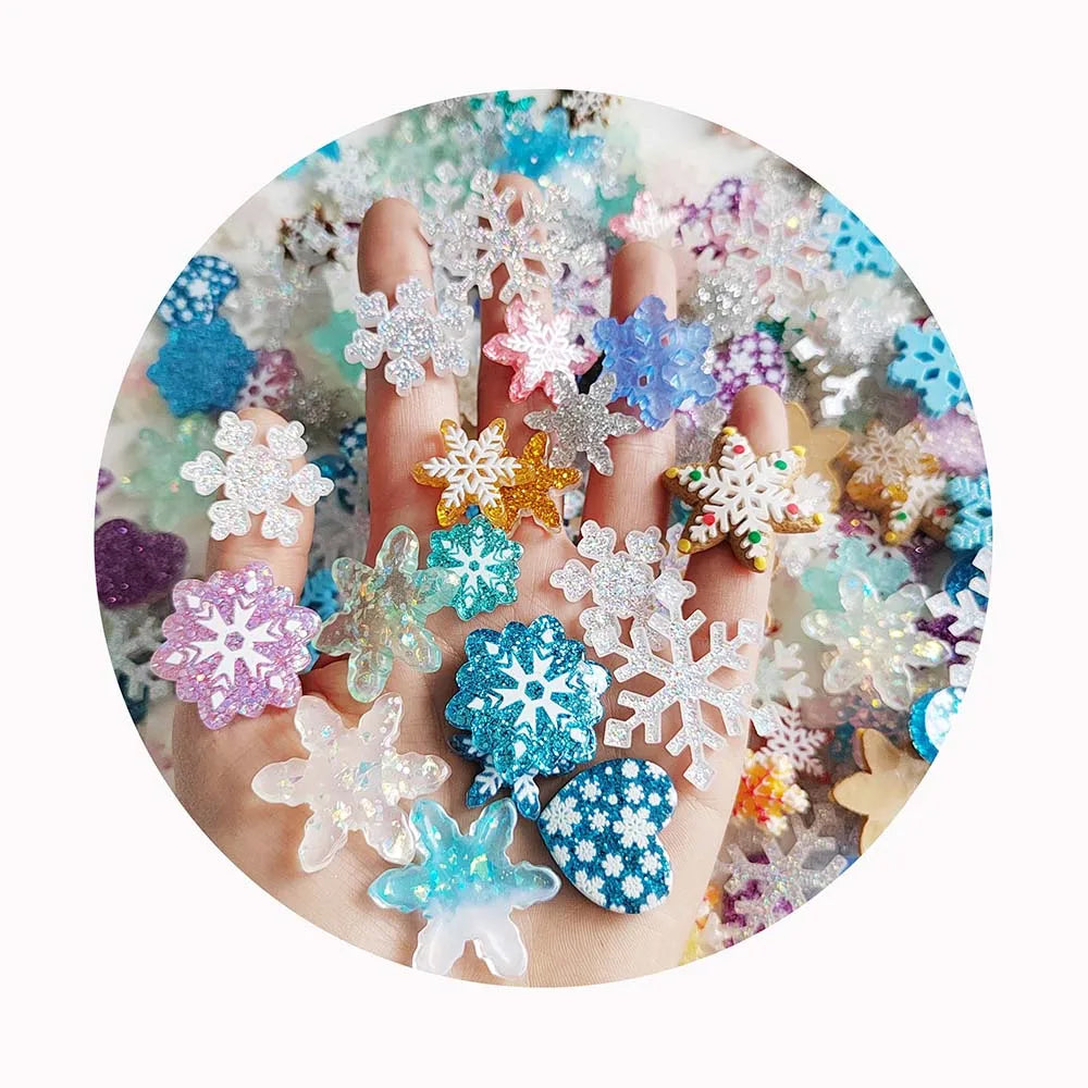 Winter Snowflakes Resin Cabochon Flatback Charms for Scrapbook Pencil Case Cups Christmas Drop Earrings Making